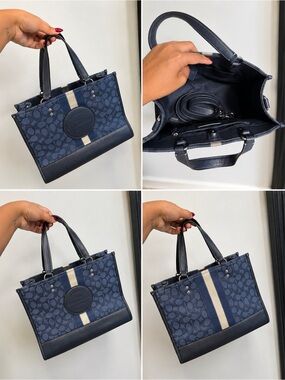 Coach Navy Signature Stripe Tote Bag